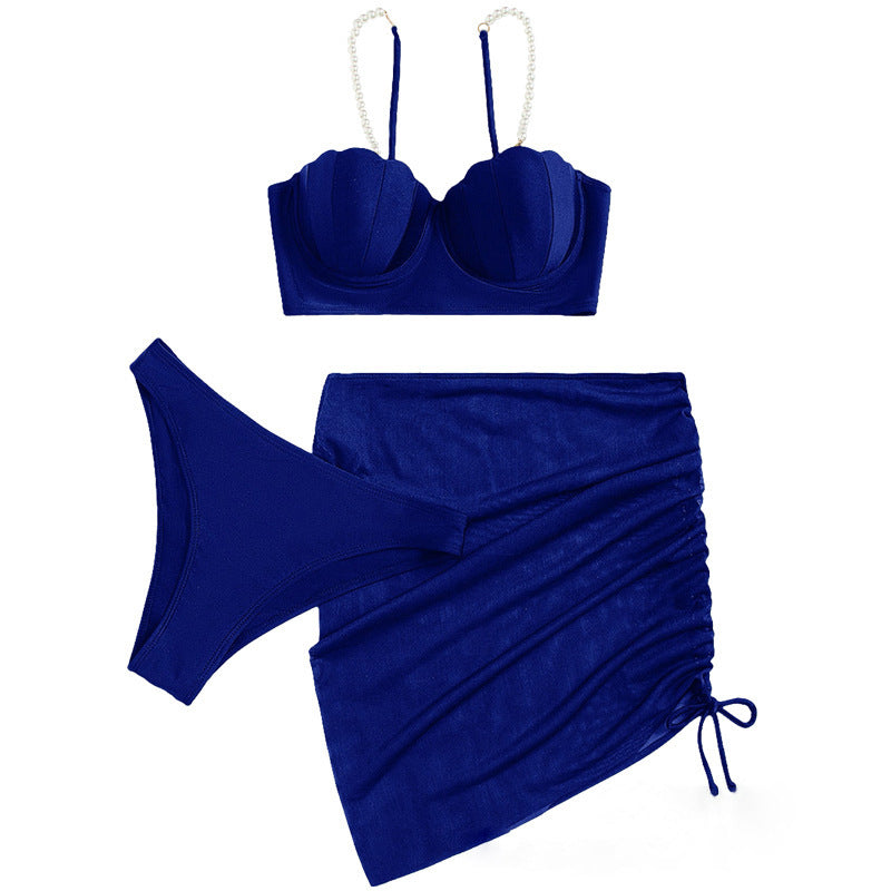 Dame Bandeau-bikini med elegante perle-stropper Skovae