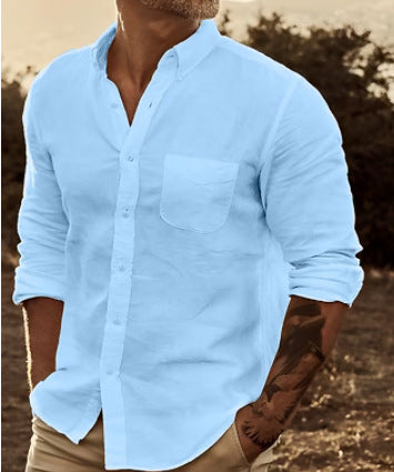 Herrer Elegant Linned skjorte med brystlomme og Slim Fit Stilla