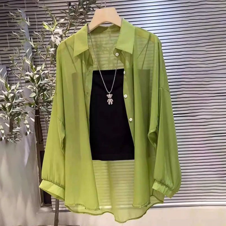 Femme Transparent Knap-ned Lagdelt Tunika Stilla