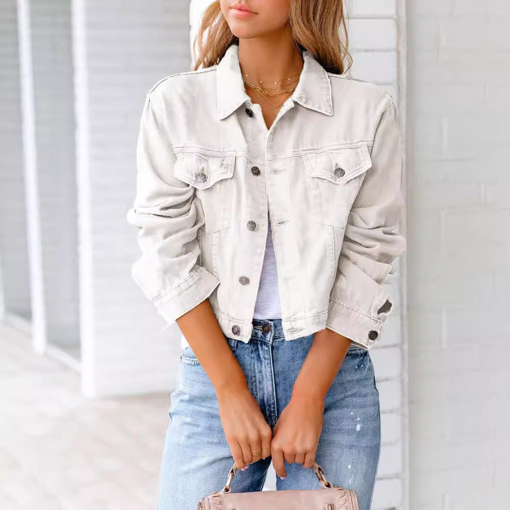 Dame Kort Denim Jakke med Fashionabel Snit Stilla
