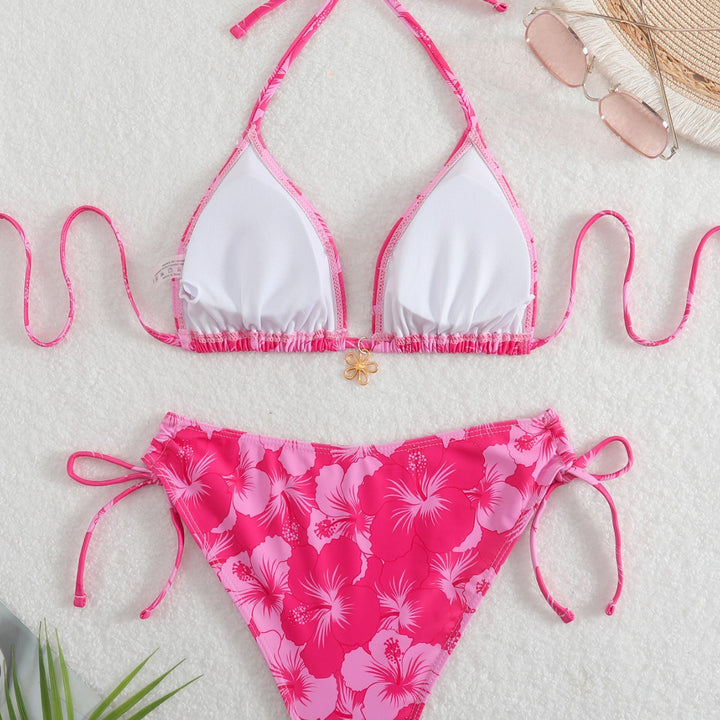 Dame Bikini-sæt med blomsterdesign og justerbare bindebånd Skovae