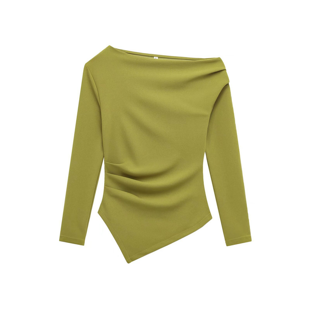 Dame asymmetrisk langærmet overdel med elegant draperingsdesign Stilla