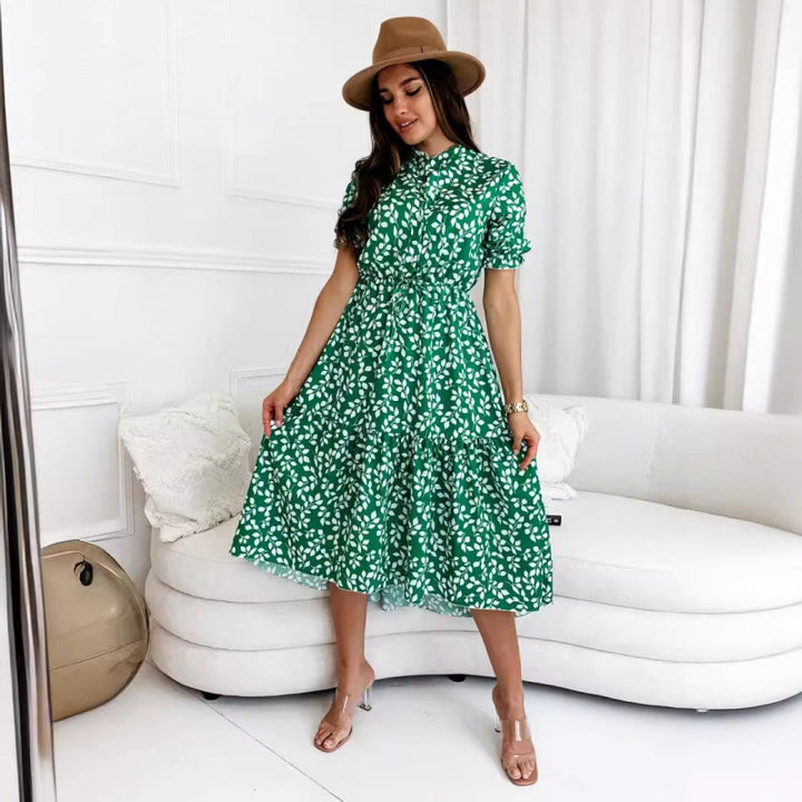 Dame Floral Print Høj-Lav Midi Kjole Stilla