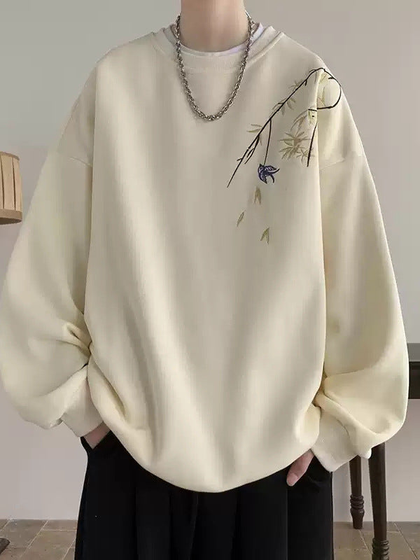 Dame afslappet sweatshirt med kreativt blomsterbroderi og behagelig pasform Stilla