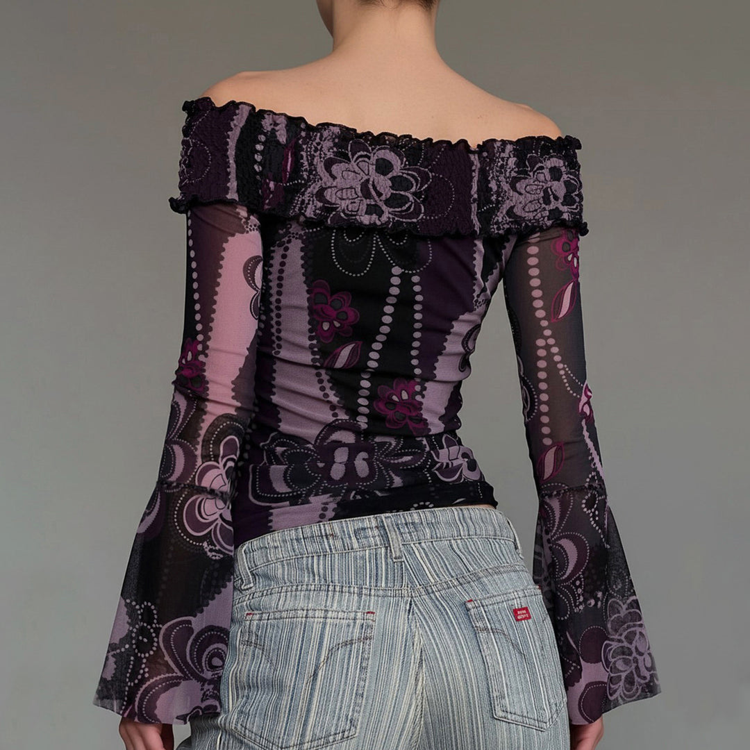Dame Off-Shoulder Bluse med elegante rufledetaljer og brede ærmer Skovae