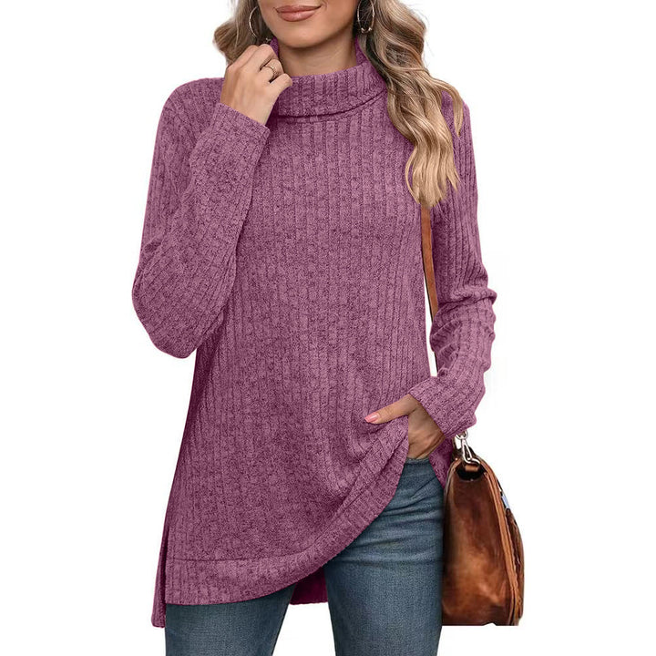 Dame afslappet rullekrave sweater med struktureret design og asymmetrisk kant Stilla