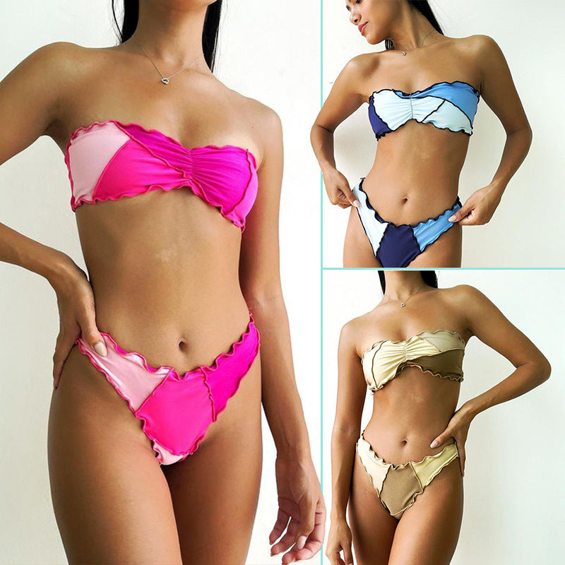Dame bandeau bikini med ruffle detaljer Skovae