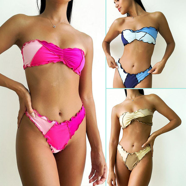 Dame bandeau bikini med ruffle detaljer Skovae