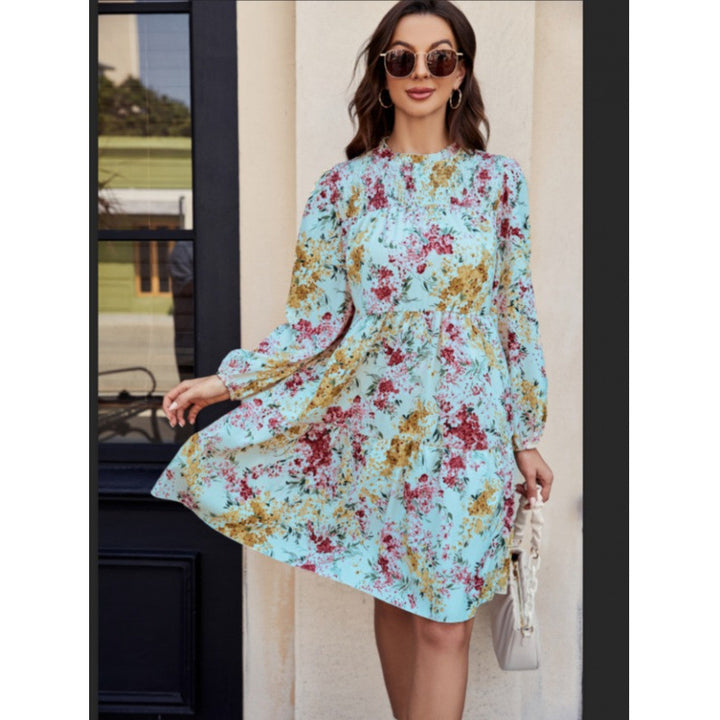 Dame Floral Print A-linje Kjole med lange ærmer Stilla