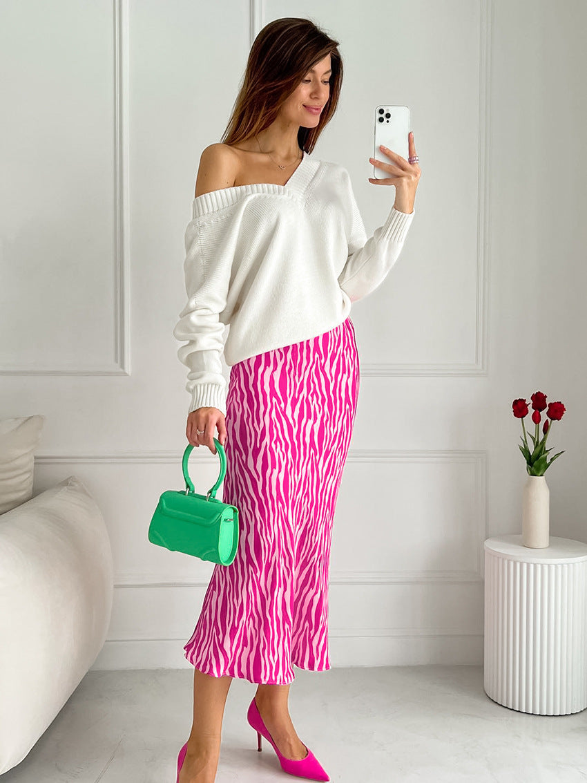 Dame maxiskørt med trendy zebrastribet mønster Stilla