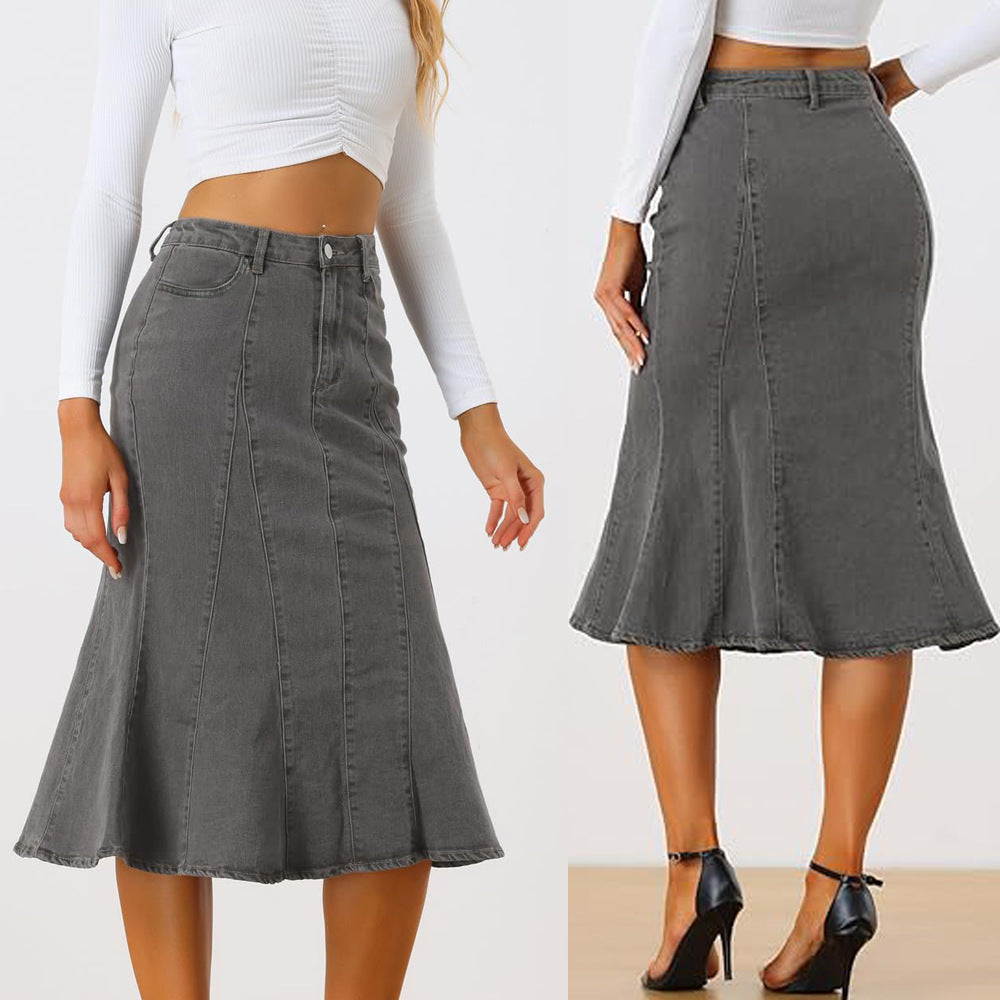 Dame jeans nederdel i feminin A-linje snit med afslappet flair Stilla