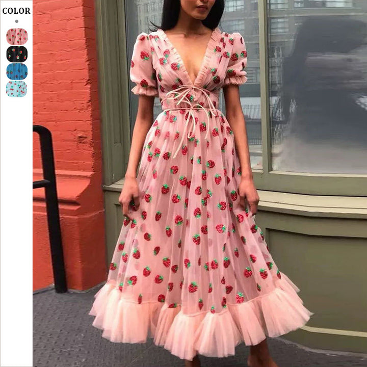 Dame tylkjole med blomster glitterdesign og transparente ærmer Stilla