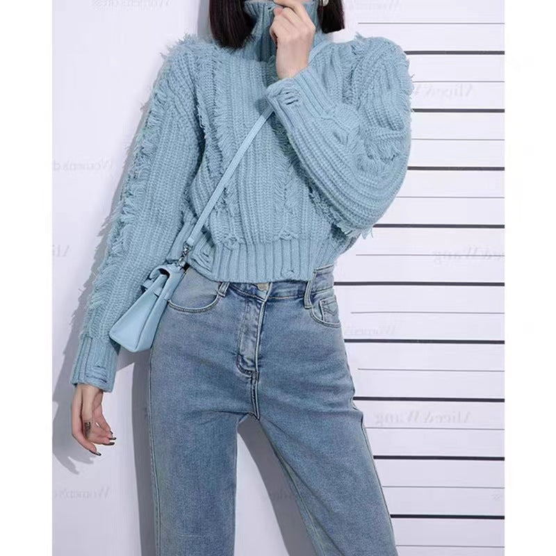 Femme Distressed Chunky Knit Rullekravepullover Stilla