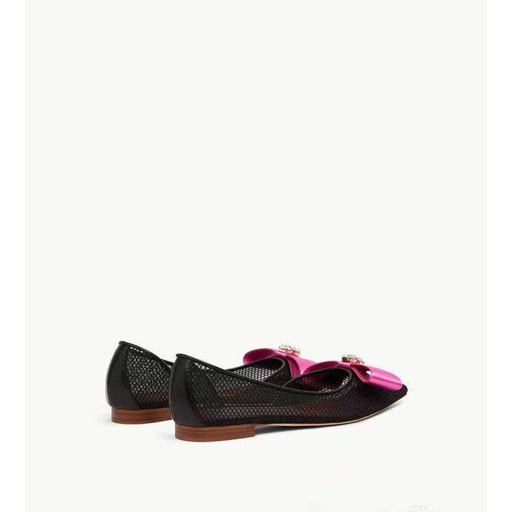 Dame elegante mesh spids tå ballerinaer med satin sløjfe detalje Stilla