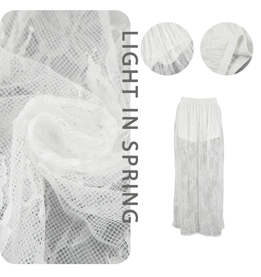 Dame Elegant spidsskjørt med blomsteraccenter og halvtransparent design Stilla