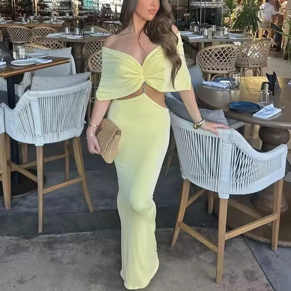 Femme Elegante Draperet To-delt Maxikjole Stilla