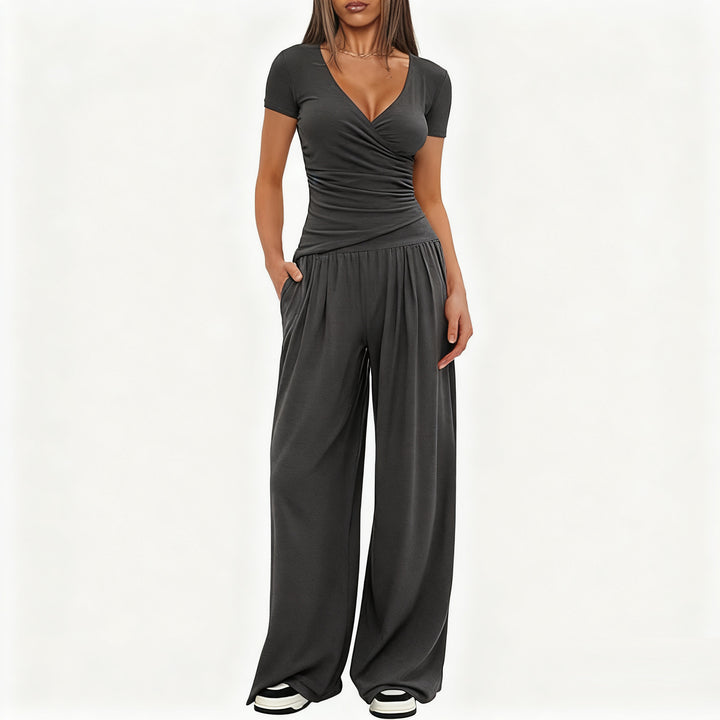 Dame Elegant Wrap-Overall med bred ben og moderne detaljer Skovae