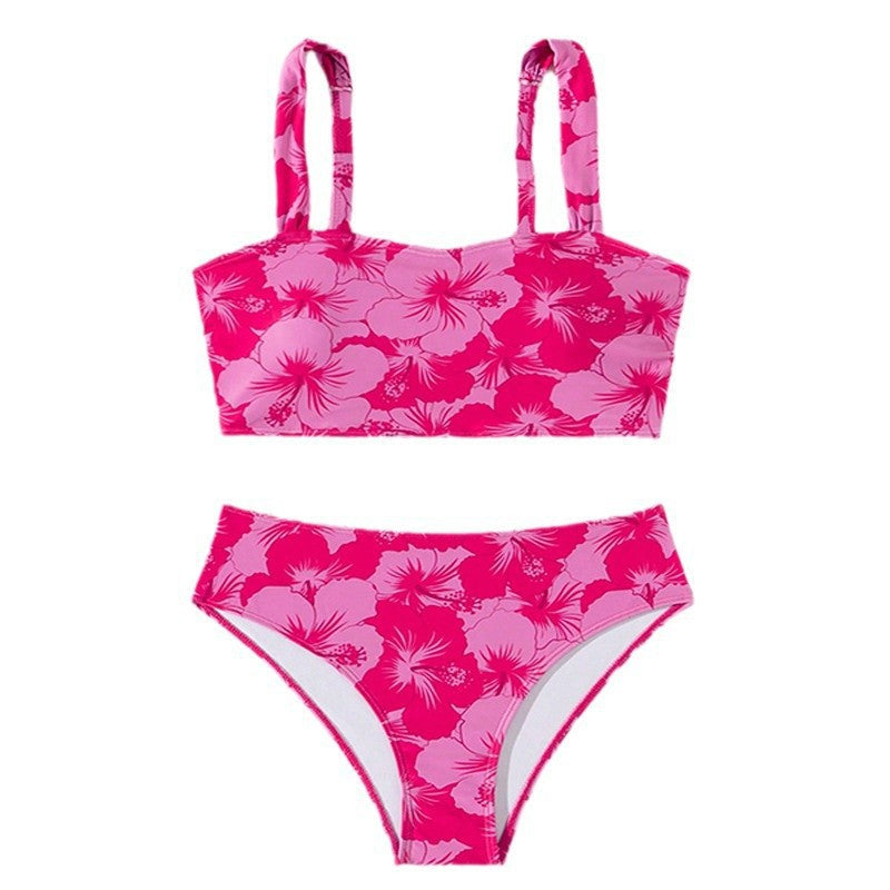Dame Bikini-sæt med højtsiddende trusse og elegant blomsterdesign Skovae