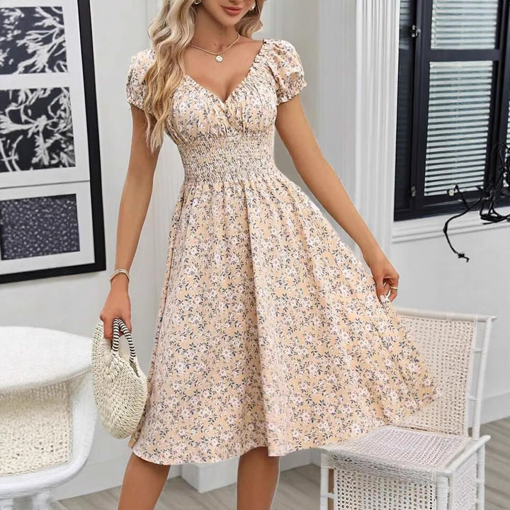 Dame Smocked Floral Midi Kjole Stilla
