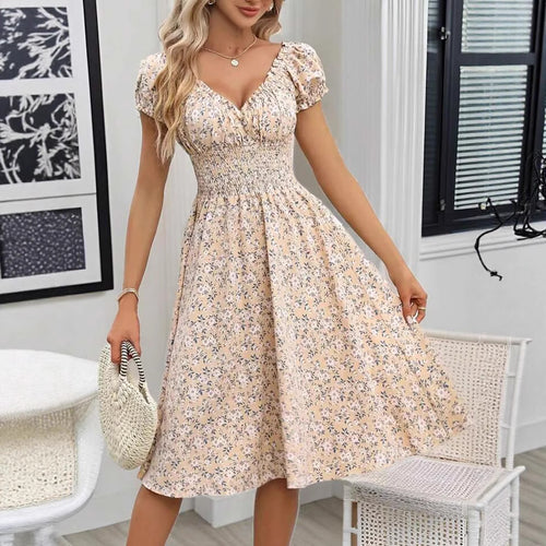 Dame Smocked Floral Midi Kjole Stilla