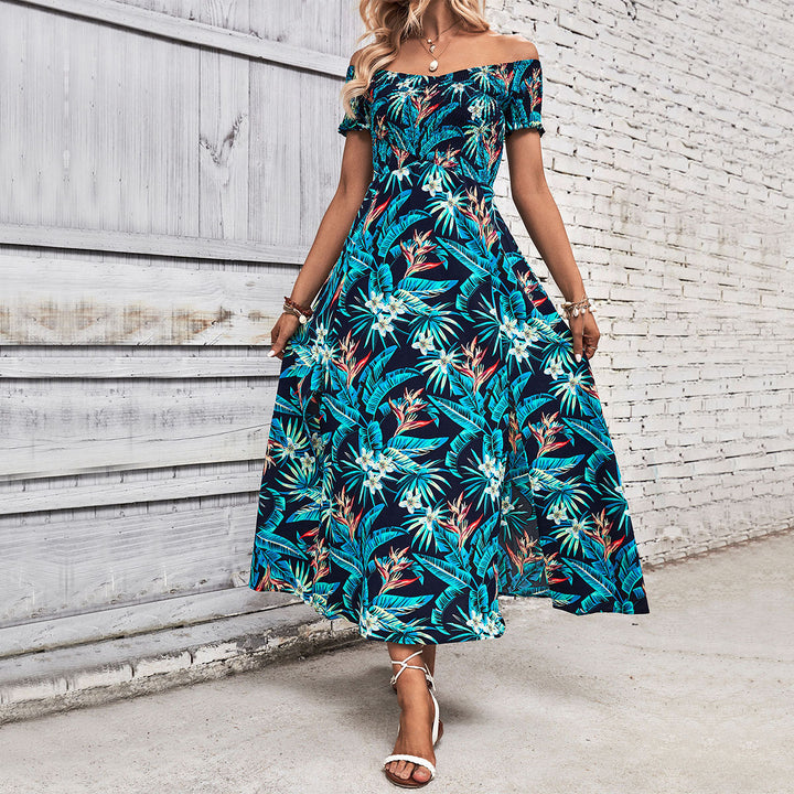 Dame Off-Shoulder Blomster Maxi Kjole med Høj Slidsdetalje Stilla