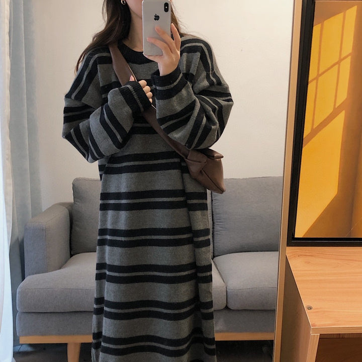 Femme Oversized Stribet Strikbluse-Kjole Stilla