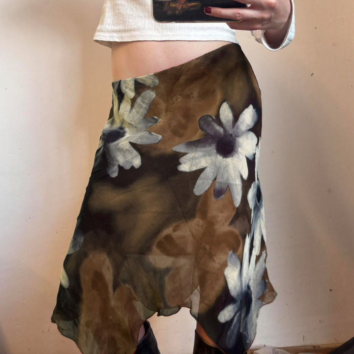 Dame Midi-nederdel med blomster Chiffon-design Skovae