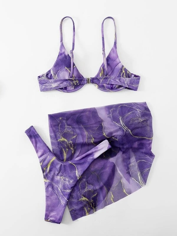 Dame Floral Print Bikini Sæt med matchende Wrap Skirt Stilla