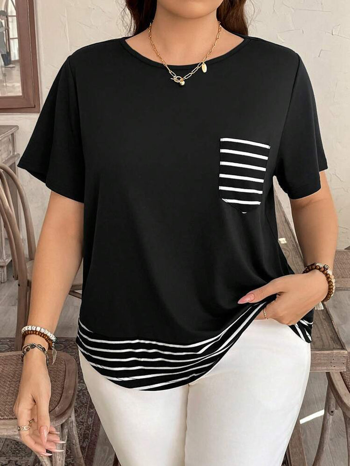 Dame Legeres T-Shirt med stribet kant og brystlomme Stilla