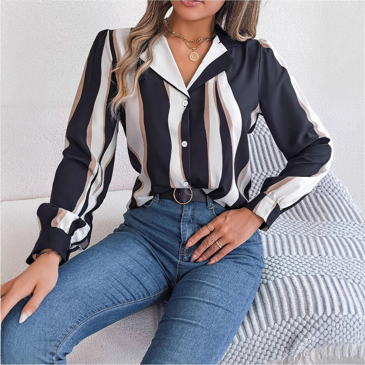 Dame Elegant Langærmet Bluse med moderne Stribemønster Stilla