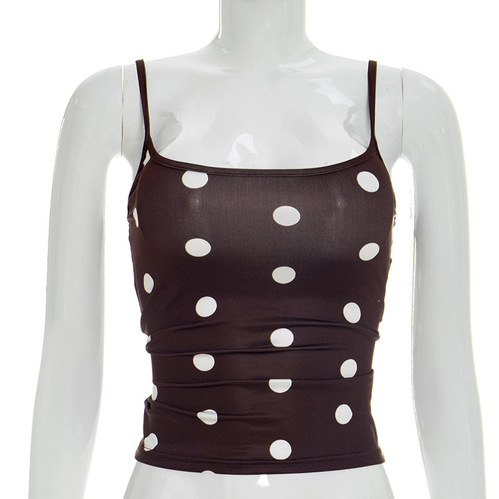 Dame ærmeløs top med legesygt polka-dots mønster og tætsiddende snit Skovae