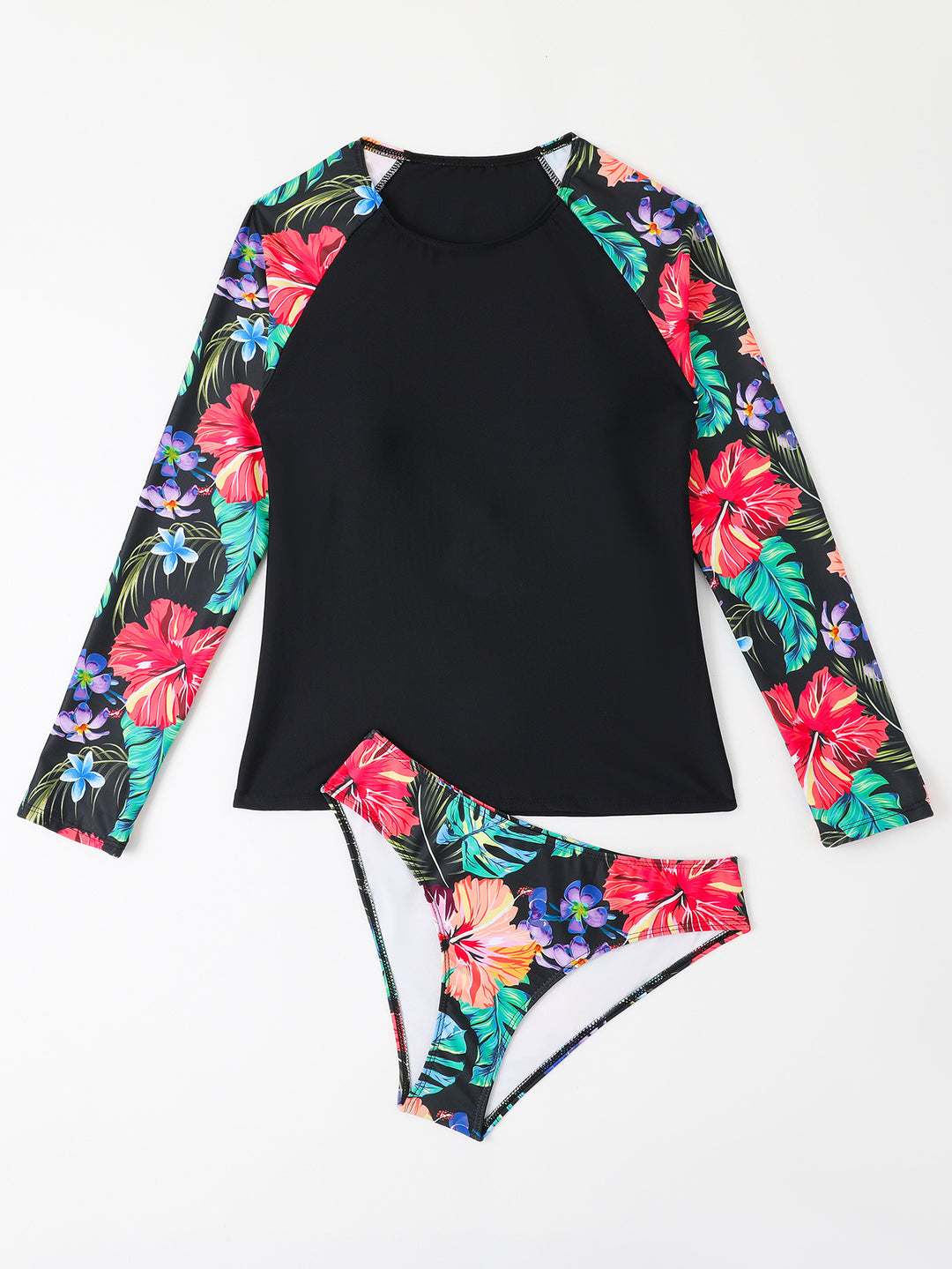 Dame Langærmet Blomsterprint Rash Guard og Bikini Sæt Stilla
