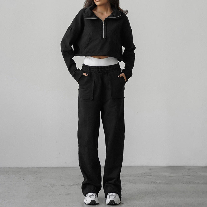 Dame Sporty Cropped Sweatshirt med afslappet Bukser Stilla