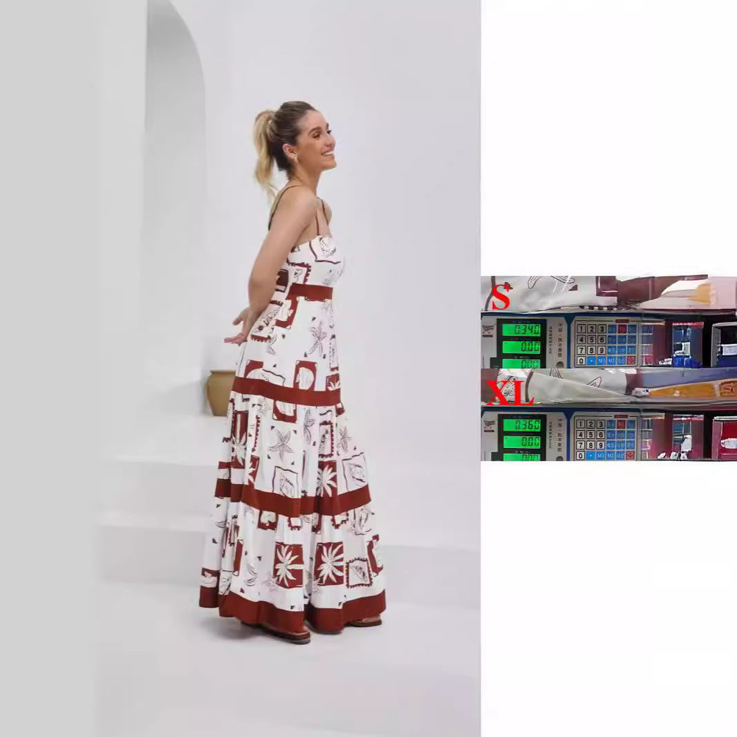 Kvinders maxikjole med elastisk talje og boheme mønster Skovae