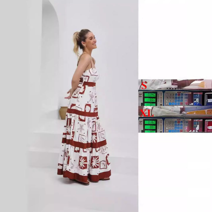 Kvinders maxikjole med elastisk talje og boheme mønster Skovae