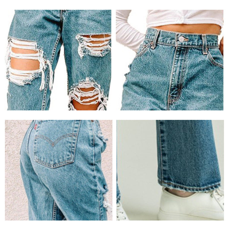 Damer Højtaljede Flækkede Jeans i afslappet Urban-Stil Stilla