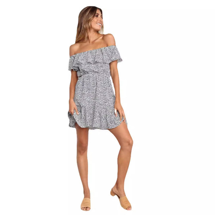 Dame Off-Shoulder Rüscheskjole Mini Kjole med elastisk bund Stilla