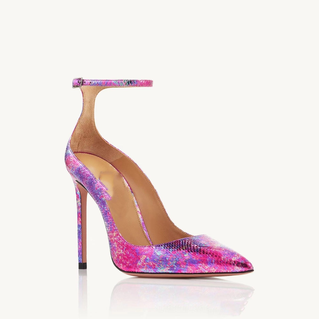 Femme spidse tå højhælede ankelrem-pumps med elegante detaljer Stilla
