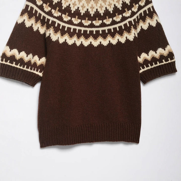 Kvinders strikket sweater med norsk mønster og dropped skuldre Stilla