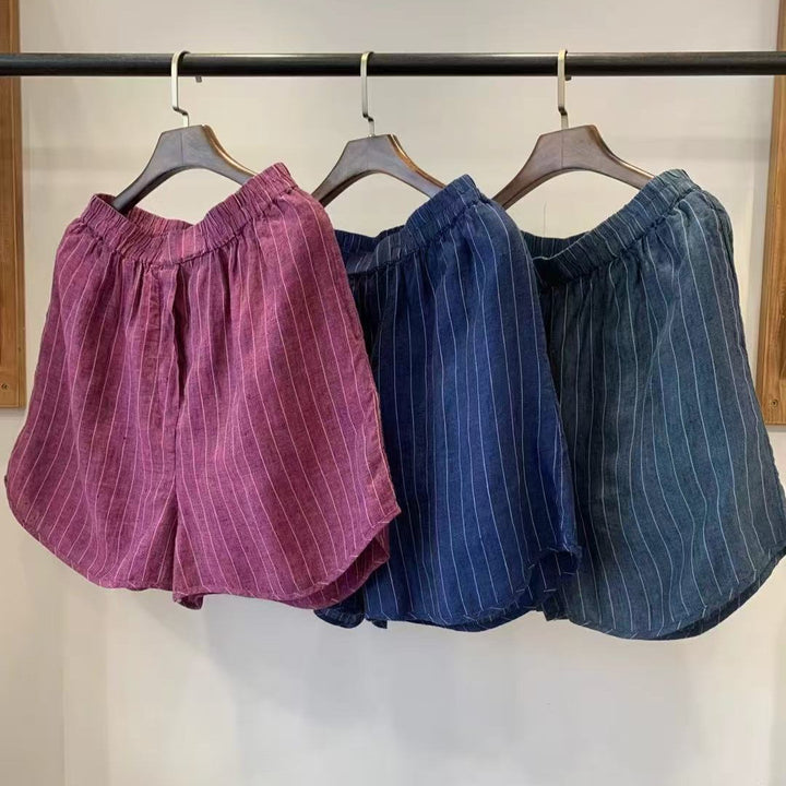 Dame Casual Stribede Linned Shorts Stilla