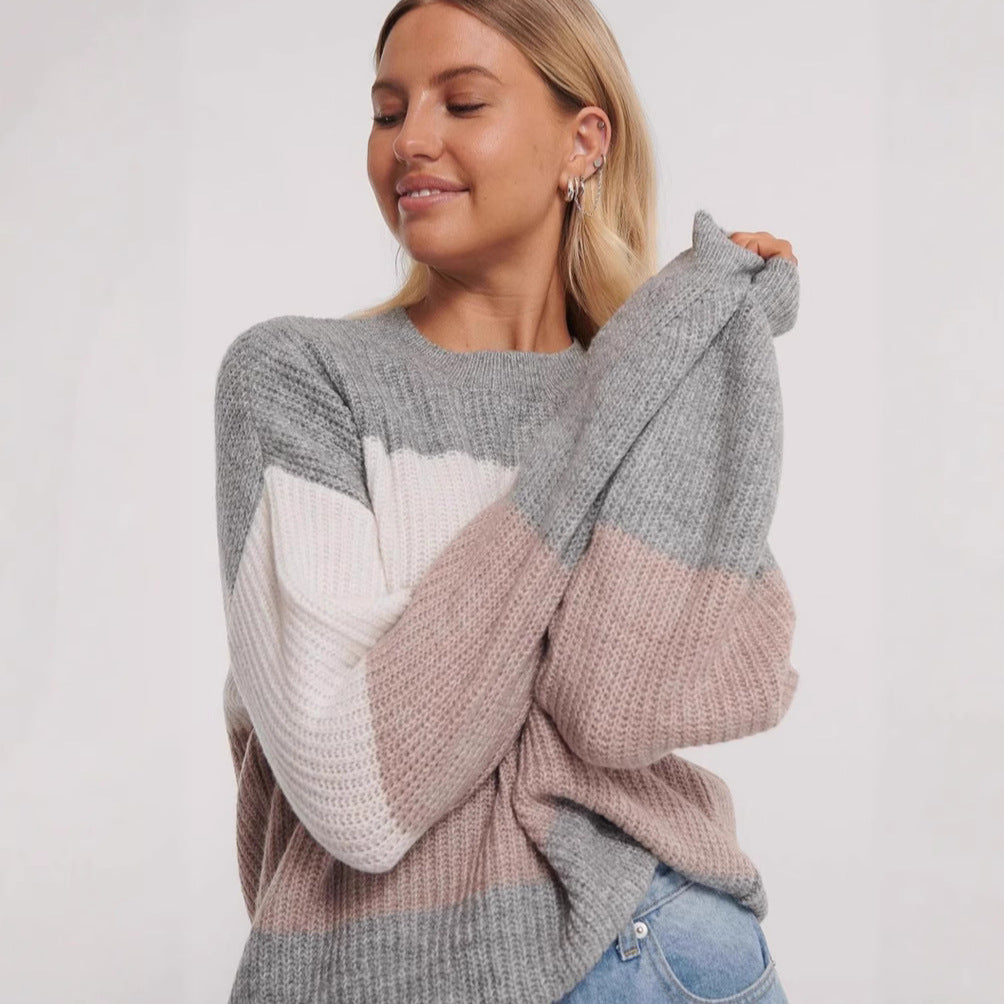 Kvinders fashionable sweater med farvekoordineret blokdesign og afslappet snit Stilla