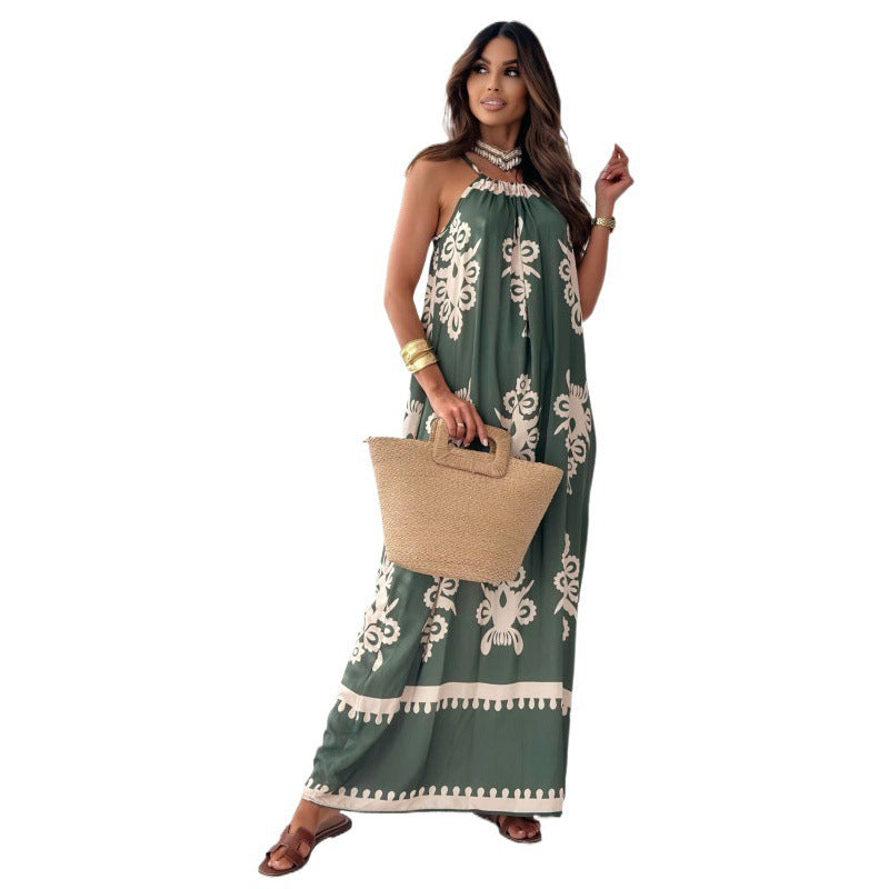Dame Halterneck Maxikjole med komplekst Boho-design Stilla