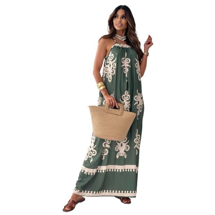 Dame Halterneck Maxikjole med komplekst Boho-design Stilla