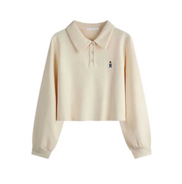 Dame skåret langærmet polo-top med stilfuld broderi Stilla