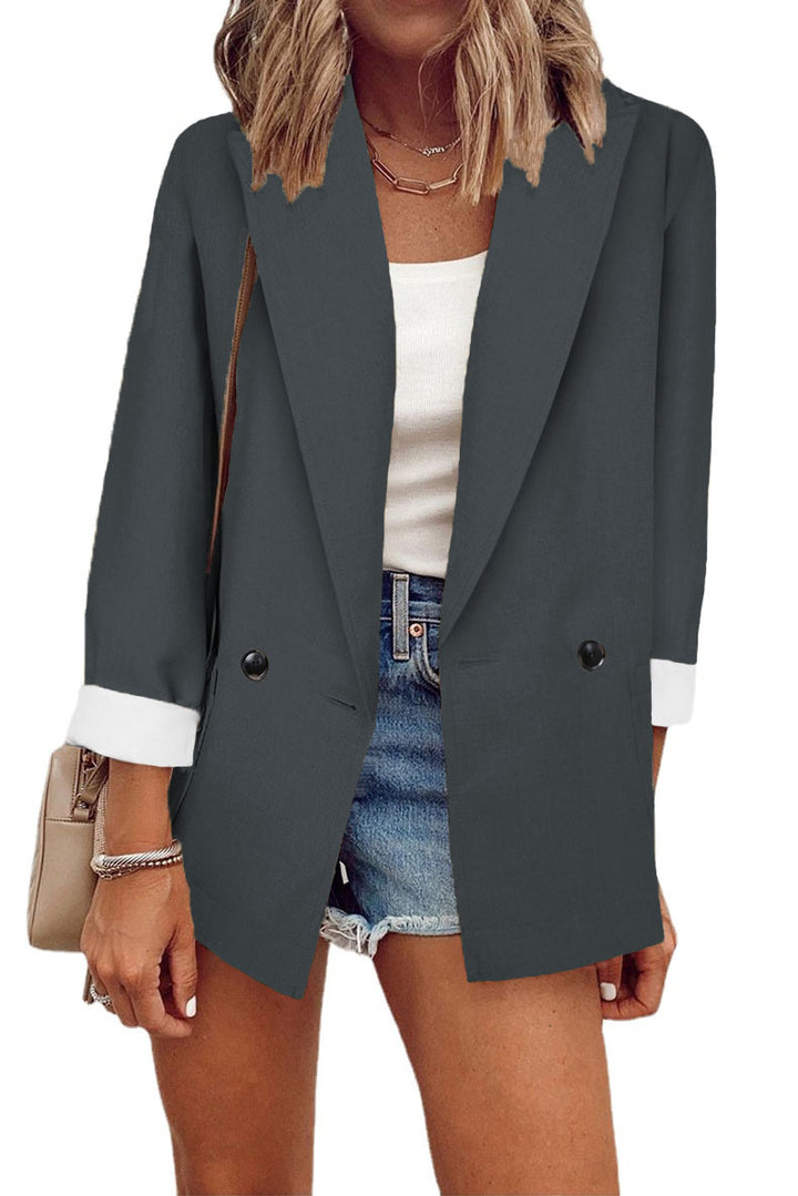 Dame Elegant Oversized Blazer med dobbeltrække af knapper og stilfulde detaljer Stilla