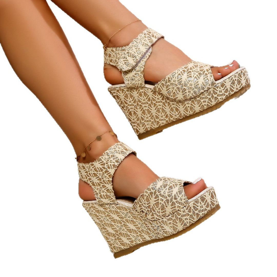Dame Wedge-sandaler med glitrende overmateriale og behagelig platåssolet Stilla