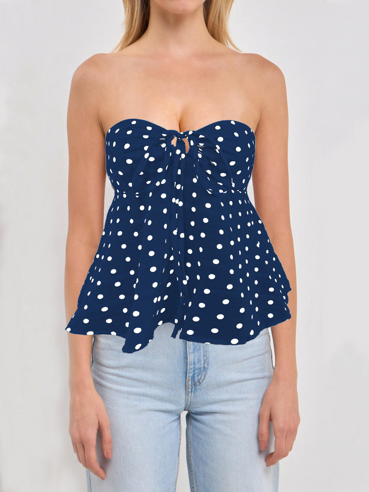 Dame Bandeau-bluse med blomsterdesign og rynkning Skovae