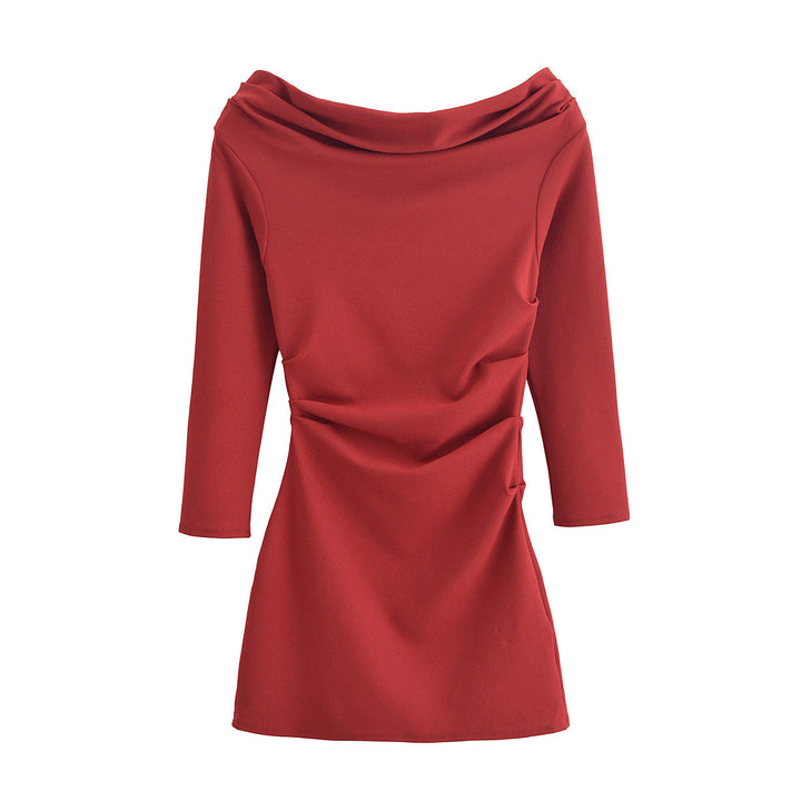 Stilla | Trendy Draperet One-Shoulder Lange Ærmer Mini Skørt Kjole