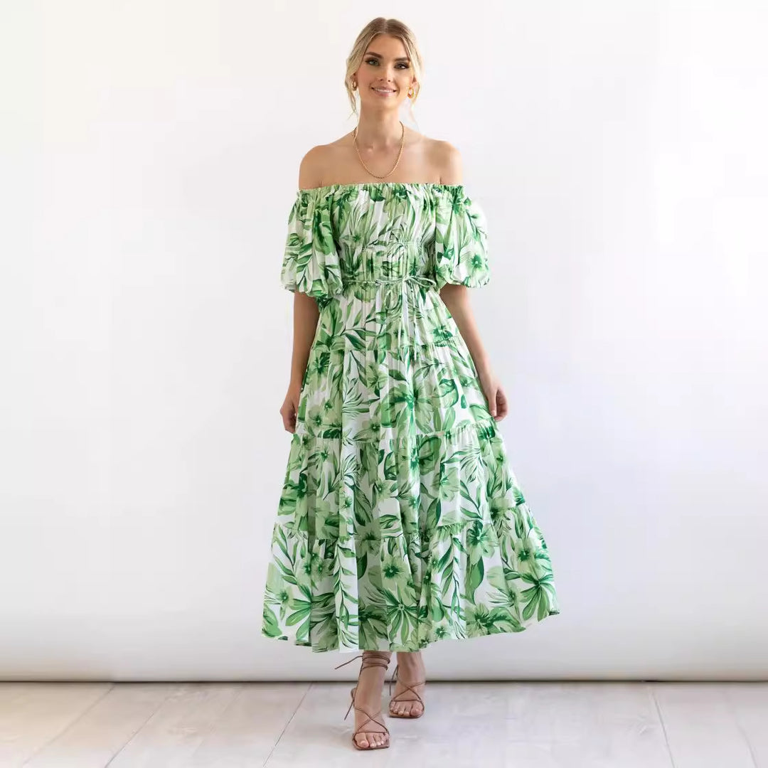 Dame Maxi Kjole med usædvanligt Off-Shoulder Design og voluminøse ærmer Stilla