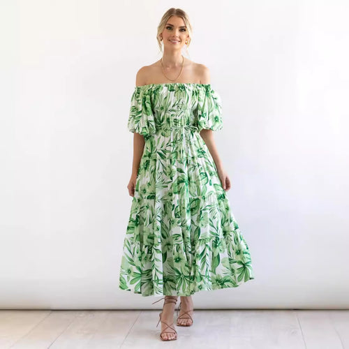 Dame Maxi Kjole med usædvanligt Off-Shoulder Design og voluminøse ærmer Stilla